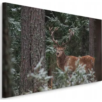 Obraz Obraz do Obývacího Pokoje Jelen LES Zima Stromy 3D 70x50