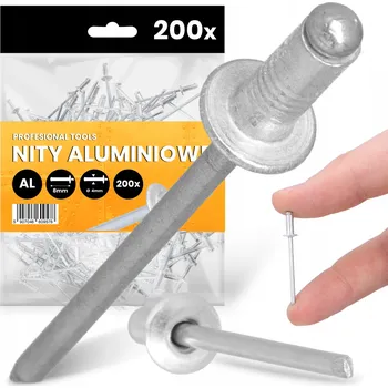 Nýt 200x TRHACÍ NÝTY 4x8mm HLINÍKOVÉ Ocelové Pozinkované NEREZOVÉ Pevné Nýty