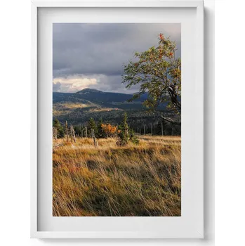 Obraz Ozdobný nástěnný obraz s grafikou v bílém rámu Krkonoše na podzim 50x70 cm