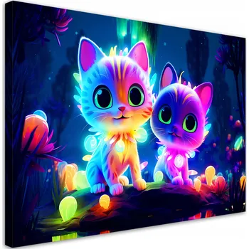 Obraz Obraz na plátně, Rozkošné neonové kočky - 60x40