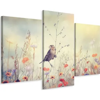 Obraz Obraz Tryptych Polní ROSTLINY Pták Dekor 3D 90x60