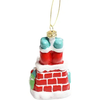 Vánoční dekorace Vánoční ozdoba na stromeček Mikuláš lezoucí komínem - 10 cm