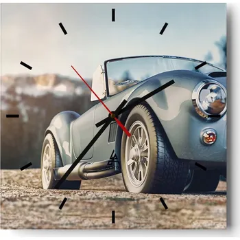 Hodiny Velké nástěnné hodiny 40x40 cm Auto - Skleněné čtvercové tiché hodiny