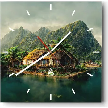 Hodiny Velké nástěnné hodiny na zeď 40x40 Exotika Skleněné hodiny Čtvercové Tiché