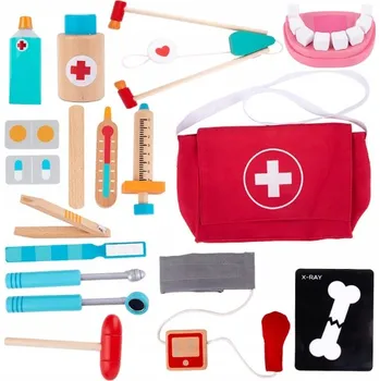 Dřevěná hračka Dřevěná VELKÁ Sada Malého Doktora Lékaře Taška