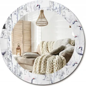 Zrcadlo Stylové kulaté zrcadlo na zeď s potiskem, motiv Jeřábi, průměr 60 cm