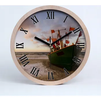 Hodiny Dřevěné nástěnné hodiny rybářský kutr pláž průměr 25 cm