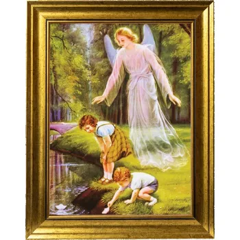 Obraz Anděl strážný | NÁBOŽENSKÝ OBRAZ VE ZLATÉM ZDOBENÉM RÁMU 30X40