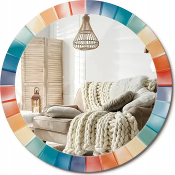 Zrcadlo Zrcadlo nástěnné s ozdobným rámem fi 80 cm Barevné paprsky – kachličky