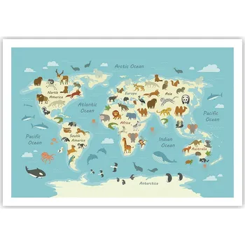 Obraz Plakát na zeď bez rámu 100x70 mapa světa obraz plakáty obývací pokoj ložnice