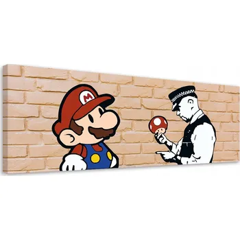 Obraz OBRAZ DO OBÝVÁKU Banksy Mario a Policista NA PLÁTNĚ 120x40