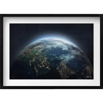 Obraz Obraz v černém rámu nástěnná dekorace Pohled na Zemi z vesmíru 70x50 cm
