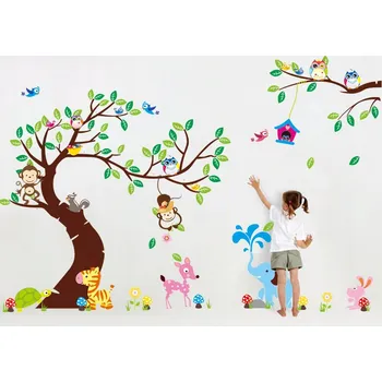 Samolepící dekorace Samolepky na zeď SOVY STROM ZVÍŘATA SAFARI XXXL