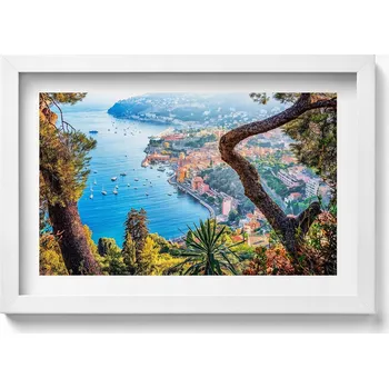 Obraz Nástěnný obraz v bílém rámu s grafikou Vesnice Villefranche-sur-Mer 30x20 cm