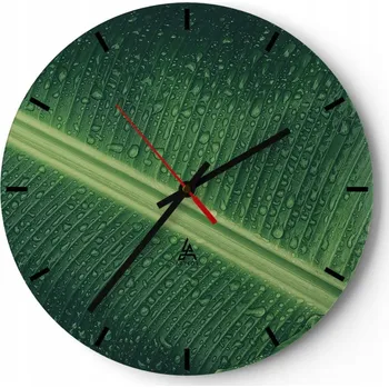 Hodiny Velké nástěnné hodiny 40x40 Zelený List - Skleněné tiché hodiny