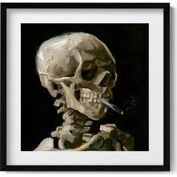 Obraz Ozdobný nástěnný obraz v černém rámu - Malba lebky s cigaretou 50x50 cm