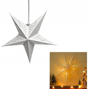 Vánoce PAPÍROVÁ 3D HVĚZDA ZÁVĚSNÁ SVÍTÍCÍ VÁNOČNÍ DEKORACE 40 cm bílá