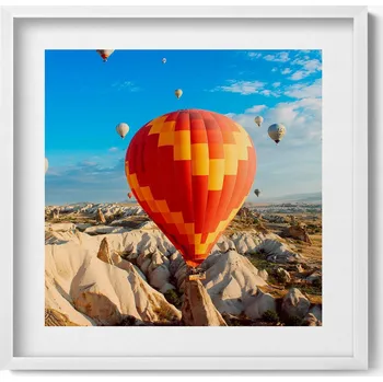 Obraz Dekorativní nástěnný obraz v bílém rámu s grafikou Létající balóny 50x50 cm