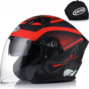 Helma na motorku OTEVŘENÁ MOTOCYKLOVÁ PŘILBA ČERVENÁ MATNÁ SKÚTR CHOPPER ECE 22.06 + CLONA