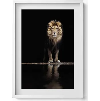 Obraz Dekorace obraz s grafikou v krásném rámu Osamělé zvíře divoký lev 50x70 cm