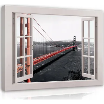 Obraz 3D Obraz OKNO na Plátně Červený Most Velký 80x60 cm