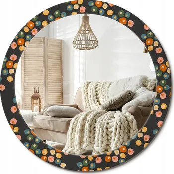 Zrcadlo Kulaté nástěnné dekorativní zrcadlo ve skleněném rámu Květinové tečky průměr 80 cm