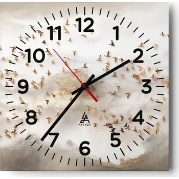 Hodiny Kuchyňské nástěnné hodiny 30x30 Ptáci Skleněné hodiny do obýváku Moderní Tiché