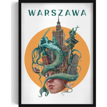 Obraz Stylový obraz v rámu Varšava Siréna PKiN Sloup Zikmunda WZka 50x70 cm