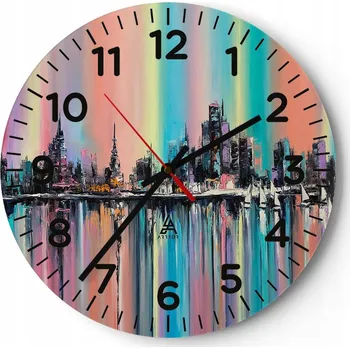 Hodiny Nástěnné hodiny do obýváku 40x40 Město Kulatý Hodiny na skle Loft Tiché