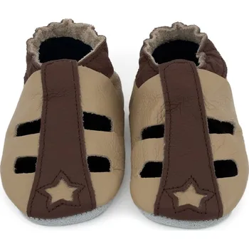 Capáčky CAROZOO Kožené capáčky s koženou podrážkou dvoubarevné hnědé sandálky 6-12 měsíců Hnědá 19,5