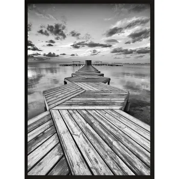 Obraz OBRAZ plakát na zeď do obýváku 70x50 molo jezero černobílý