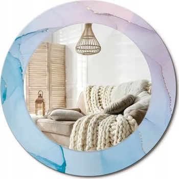 Zrcadlo Kulaté nástěnné dekorativní zrcadlo ve skleněném rámu, mramorový styl, průměr 50 cm