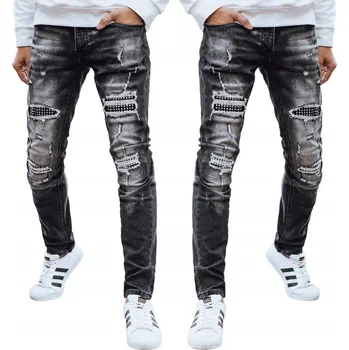 Pánské džíny PÁNSKÉ DŽÍNY S DÍRAMI A ODĚRKAMI ČERNÉ ux4245 - 32