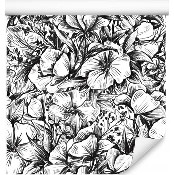 Tapeta Tapeta na zeď MAKI Černobílé Květiny Rostliny Abstrakce Vintage