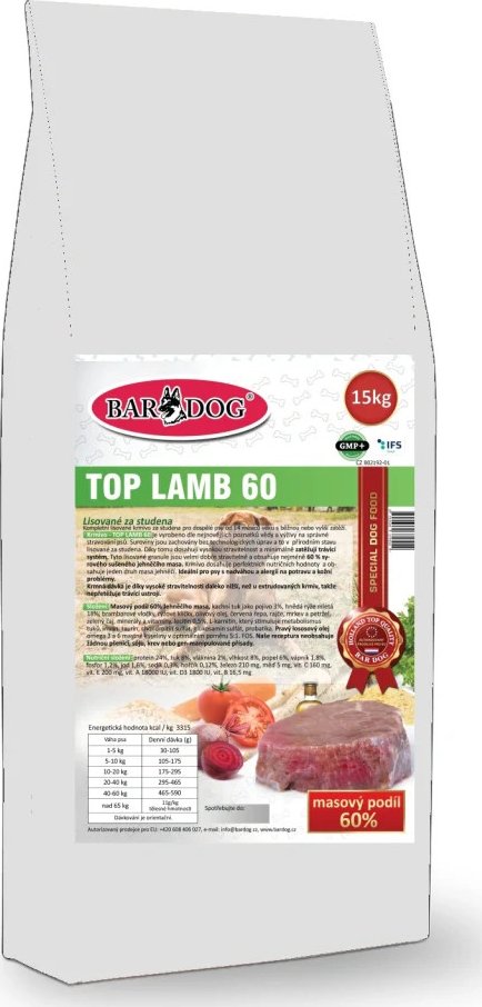 BARDOG TOP LAMB 60 - lisované krmivo 15 kg