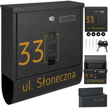 Poštovní schránka ČERNÁ POŠTOVNÍ SCHRÁNKA NA DOPISY, NOVINY + ZLATÝ VZOR