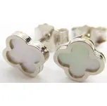 Klenoty Budín Dámské zlaté náušnice z bílého zlata s bílou perletí čtyřlístek 585/1,40gr HK2317 (Klenoty Budín Dámské zlaté náušnice z bílého zlata s bílou perletí čtyřlístek 585/1,40gr HK2317)