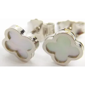 Náušnice Klenoty Budín Dámské zlaté náušnice z bílého zlata s bílou perletí čtyřlístek 585/1,40gr HK2317 (Klenoty Budín Dámské zlaté náušnice z bílého zlata s bílou perletí čtyřlístek 585/1,40gr HK2317)