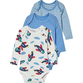 Kojenecký body lupilu® Chlapecké body s dlouhými rukávy s BIO bavlnou, 3 kusy (modrá/bílá, 50/56)