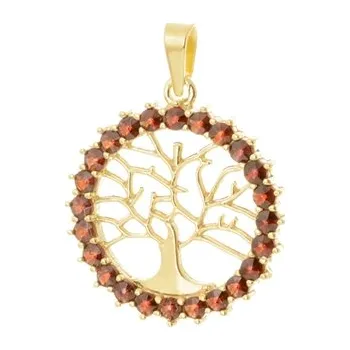 Přívěsek Stříbrný pozlacený přívěšek strom života s českými granátky STRZ1187F + dárek zdarma