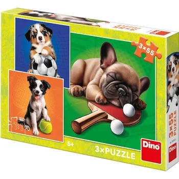 Dětské zboží DINO Puzzle Psí sportovci 3x55 dílků 18x18cm skládačka