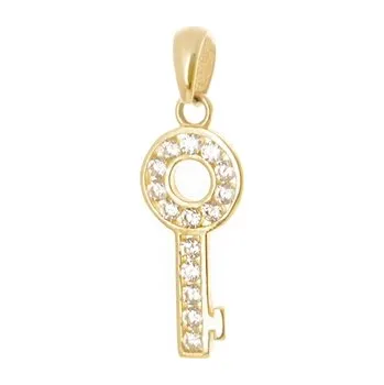 Přívěsek Přívěšek ze žlutého zlata klíč se zirkony ZZ1296F + dárek zdarma