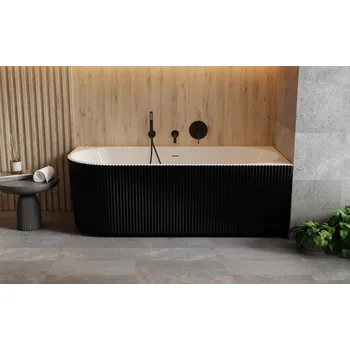 Vana BESCO - Volně stojící vana DENAYA černá/bílá, sifon se štěrbinovým přepadem - Barva - Černá / bílá, Barva sifonu - Zlatá, Rozměr vany - 170 × 78 Způsob provedení - Pravé VANDENA170BWPZ