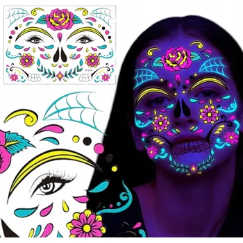 Odstranitelné tetování DOČASNÉ OMYVATELNÉ TETOVÁNÍ svítící NEON COCO samolepky LEBKA LaCatrina