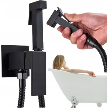 Vodovodní baterie Nástěnná vanová a sprchová baterie, podomítková sprchová baterie, stříbrná a černá. Hadice o délce 120 cm, vyrobená z mosazi, černá.