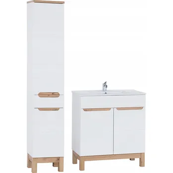 Koupelnový nábytek Sada Koupelnová Skříňka Umyvadlo Stojící Skříňka 80CM Bílá Alpská Lesklá