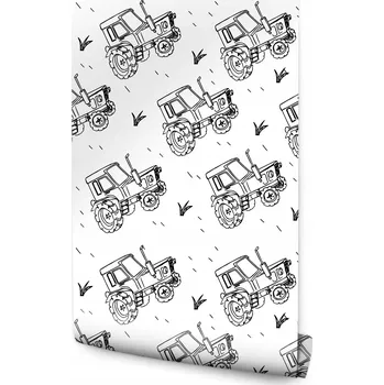 Fototapeta Tapeta pro mládež Černobílá TRAKTORY Traktory