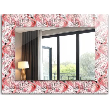 Zrcadlo Nástěnné zrcadlo se skleněným rámem s potiskem 80x60 Růžoví plameňáci