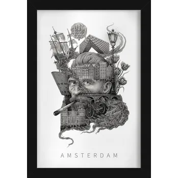 Obraz Dekorativní obraz v rámu do obýváku Černobílý Amsterdam Tulipány Kolo 20x30