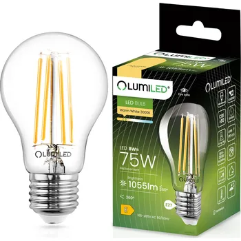 Žárovka LED žárovka E27 A60 8W = 75W 1055lm 3000K Teplá bílá 360° FILAMENT LUMILED